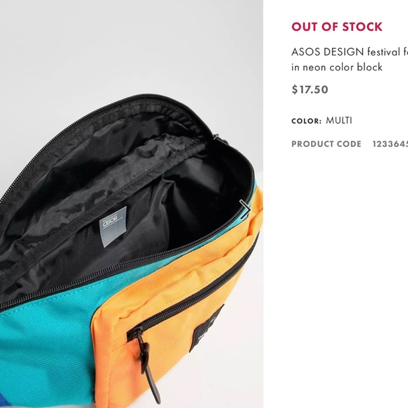 ASOS DESIGN Festival Fanny Pack in Neon Color Block Retro Rave Belt Bag Cross - Picture 4 of 6